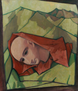 Casorati - Testa di gesso con il drappo rosso - olio su tela - 1952